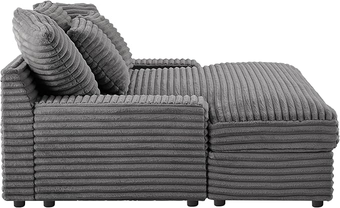 64" Oversized Chaise Daybed Lounge Sleeper Sofa Extra Wide Cloud Sofa&Couch, Luxury Plush Corduroy Upholstered Loveseat Couch Deep Seat Living Room Queen Size Sofabed W/5 Pillows for Home/Apartment