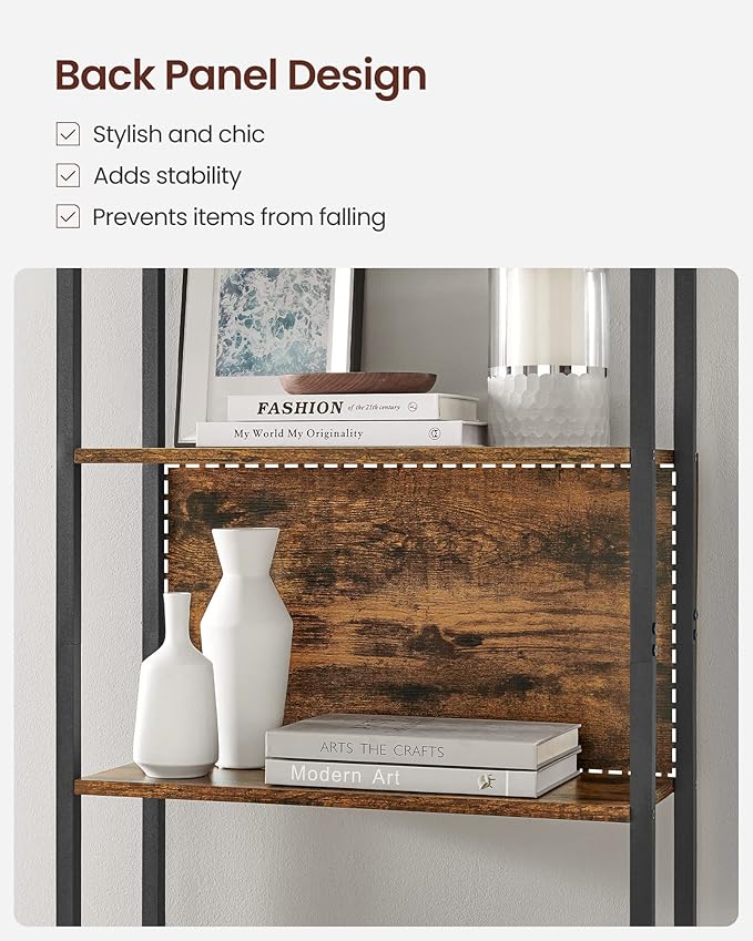 VASAGLE 6-Tier Bookshelf, Book Shelf, Industrial Bookcase, with Steel Frame, for Living Room, Home Office, Bedroom, 9.4 x 23.6 x 73.2 Inches, Rustic Brown and Black ULLS113B01