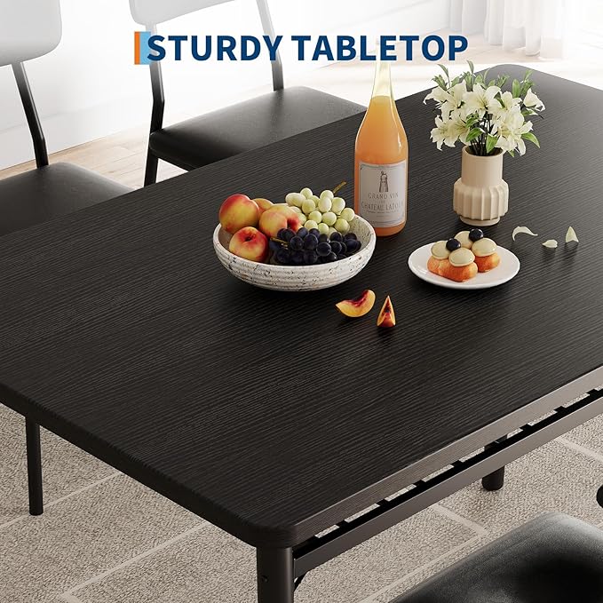 3-Piece Dining Table Set for 2, Wood Kitchen Table Set with Built-in Storage Rack,Small Kitchen Table with Upholstered Chairs and Metal Frame for Small Spaces，Black Wood Grain Color