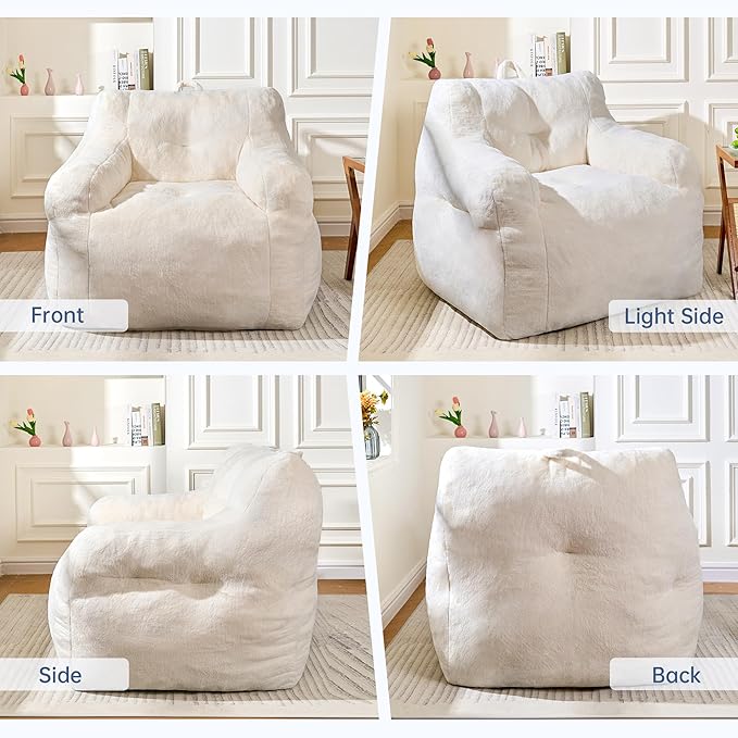 Giant Bean Bag Chairs for Adults and Kids, 3FT Bean Bag Chair with Filler, Comfy Lazy Sofa Chair for Bedroom, Living Room, Dorm (Cream)