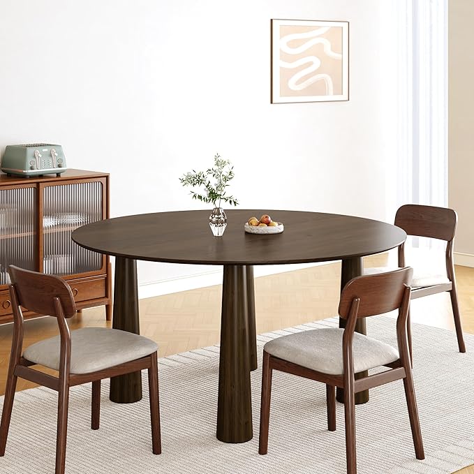Casaphoria 59" Round Dining Table, Kitchen Table for 6 with Arc-Shaped Edge Top and Cylindrical Legs, Easy Assembly for Living Room, Dining Room, Walnut