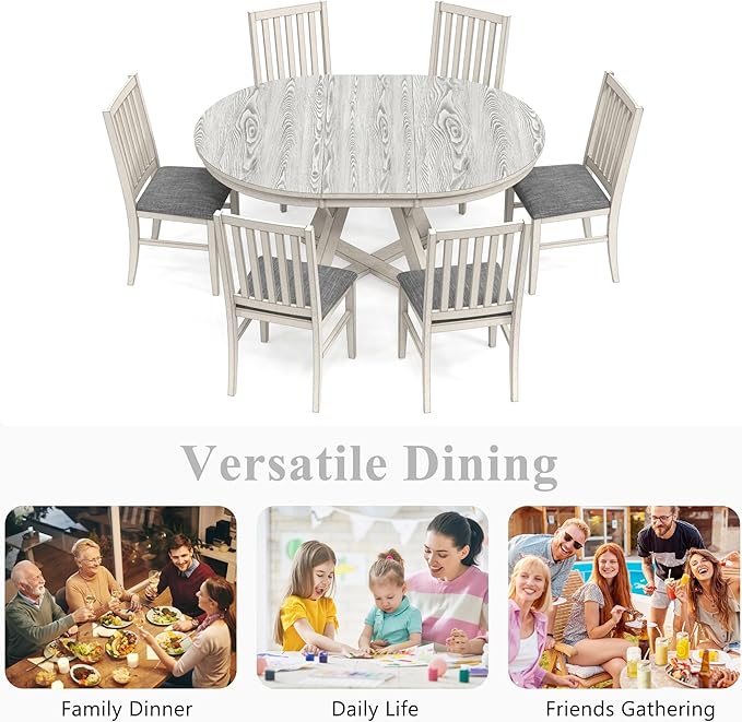6-Piece Solid Wood Dining Table Set for 6, Modern Breakfast Dinette Kitchen Table with Chairs for Dining Room, Kitchen, Grey