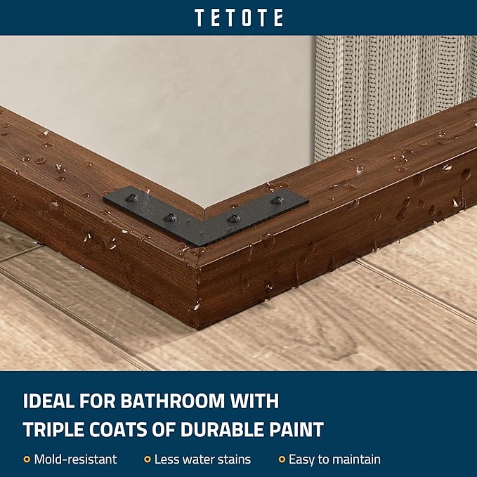 TETOTE 48 x 36 Walnut Wood Framed Mirror for Bathroom Wall/Bedroom/Living Room/Entryway Farmhouse Rustic Bathroom Vanity Mirror for Wall Waterproof (Horizontal/Vertical Mounted)