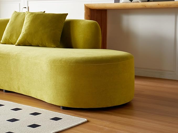 Container Furniture Direct 90" Curved Sofa with Throw Pillows, 4 Seater Luxury Velvet Couch with Half Moon Design and High-Density Foam, Ideal for Modern Living Room, Office & Apartment, Olive Green