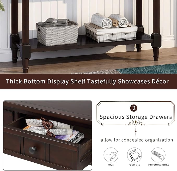 Merax Modern Wood Narrow Console Table for Entryway Hallway Front Door SideTable with Drawers and Bottom Shelf Espresso