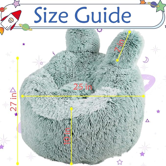 Bean Bag Chair for Kids with Plush Faux Fur Cover, 2.5FT Memory Foam Filled Bean Bag for Teens & Kids, Lazy Sofa for Living Room/Bedroom/Dorm, Rabbit-Ears Design