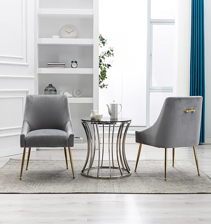 Velvet Dining Chairs, Furniture Collection Modern Contemporary Upholstered with Polished Gold Metal Legs, Set of 6(Light Grey)