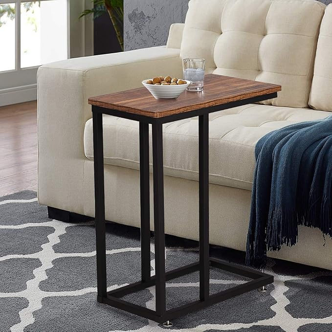 VECELO C Shaped End Side Table for Sofa Couch and Bed Snack TV Tray for Living Room Bedroom,Grey, 1 Set