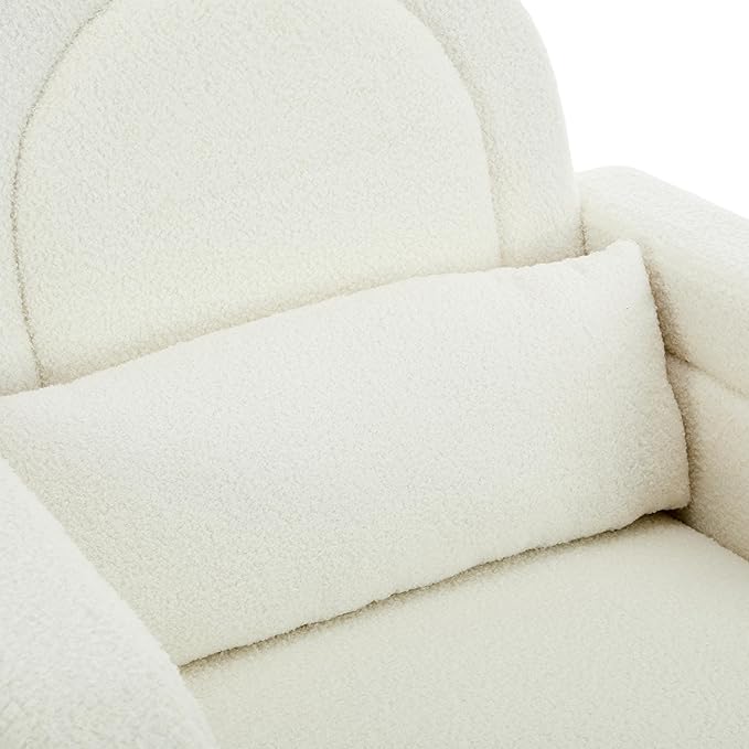 Christopher Knight Home Kiin Wooden Rocking Chair Indoor with Curved Back, Teddy Upholstered Rockers with Pillow, Comfy Accent Chair with Armrest for Bedroom, Living Room, Offices, Cream White