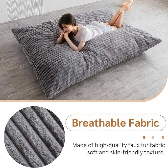 BYBYME 3 in 1 Bean Bag Chairs, Bean Bag Bed for Adults High-Density Foam Filling, Convertible Sofa Bed Faux Fur, Giant Bean Bag Chairs for Adults