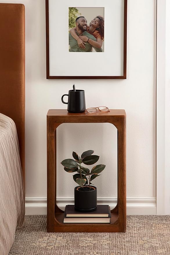 Kate and Laurel Dahl Modern Slatted Wooden Slim Side Table