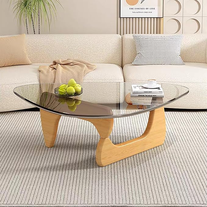Mid Century Modern Glass Coffee Table, Small Coffee Table for Living Room, Elegant and Functional Coffee Tables, Suitable for Bedroom Living Room Reception Office Tables（Wood/Transparent，Medium）