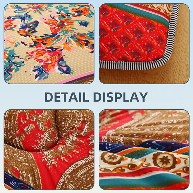 Bohemian Retro Japanese Floor Mattress, Vintage Floral Tatami Floor Mat, Portable Roll up Futon Mattress for Guest,Tavel (A,Queen80 X 60")