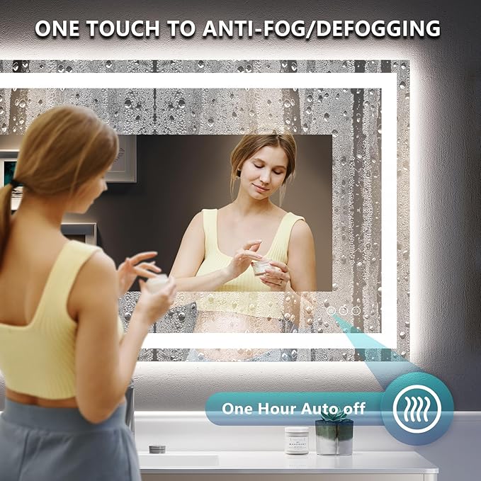 36x30 Inch LED Bathroom Mirror with Lights Front and Backlit Lighted Vanity Mirror for Bathroom Wall with 3 Colors Dimmable Anti-Fog Memory Shatter-Proof IP54 Waterproof Horizontal/Vertical