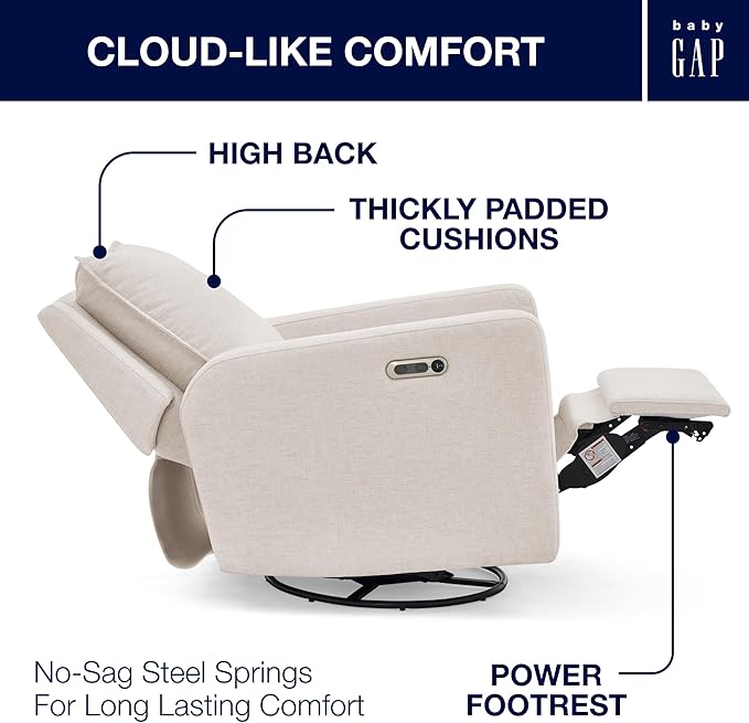 Delta Children babyGap Harlowe Power Recliner with USB-A and Type-C Ports Greenguard Gold Certified – Stain-Resistant Performance Fabric is Oeko-TEX Standard 100 Certified, Sand