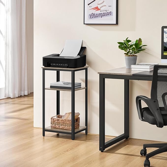 Yaheetech 30 in Tall End Table, 3-Tier with Strong Wooden Shelves, Small Side Table with Metal Frame for Living Room Office, Small Places, Gray