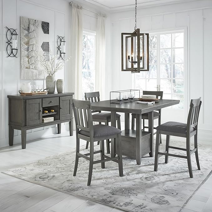 Signature Design by Ashley Hallanden Modern Farmhouse 25.75" Counter Height Upholstered Barstool, Set of 2, Dark Gray