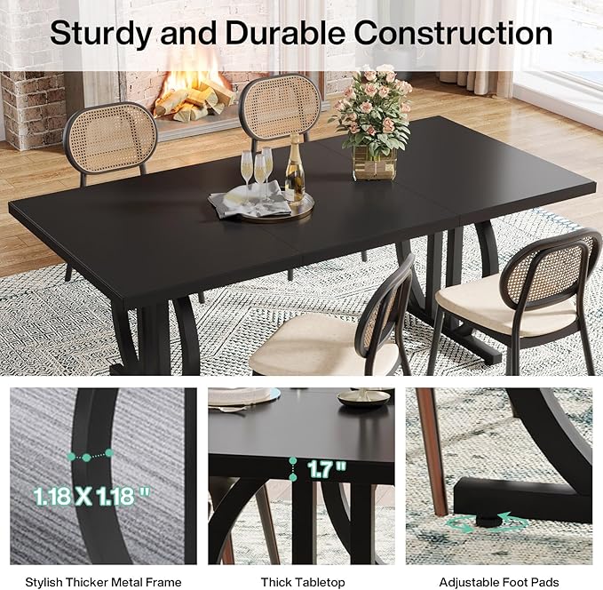 LITTLE TREE Modern Dining Table for 4-6 People, 63" Large Rectangular Kitchen Table with Geometric Legs, Unique Dinner Table Kitchen & Dining Room Furniture