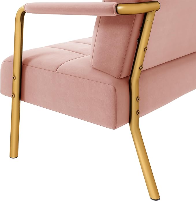 Yaheetech 30" W Modern Sofa Small Sofa Luxurious Velvet Fabric Couch with Gold-Tone Metal Arms and Legs for Living Room, Home Office, Studio Pink