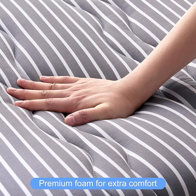 Japanese Floor Mattress, Futon Mattress Foldable, 100% High-Density Premium Foam, Thicken Tatami Mat Portable Dormitory Sleeping Pad, Small Single Size 75" X 25", Grey Stripes