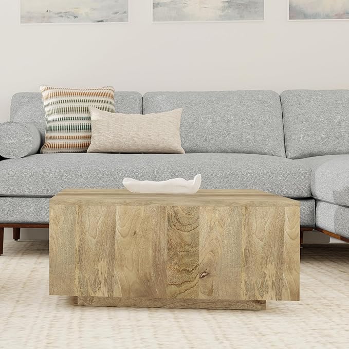 SIMPLIHOME Lockhart Square Coffee Table - 30 inch Wide Solid Mango Wood Living Room Table in Natural, Modern Cocktail Table for Family Room with Large Surface and Low Profile, Assembled