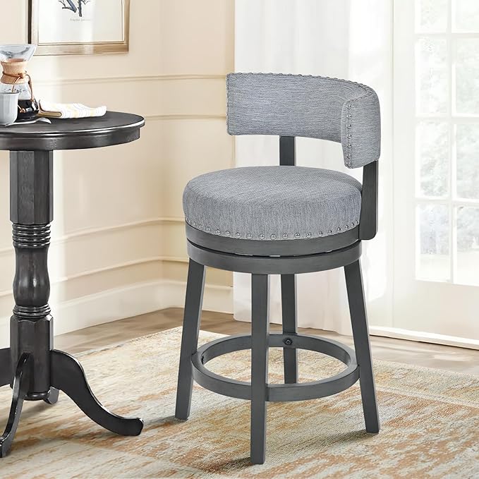 COLAMY Swivel Counter Height Bar Stools Set of 1, 25 Inch Modern Upholstered Kitchen Island Barstools with Back, Wood Swivel Bar Chairs for Counter Bar Dining Room, Grey