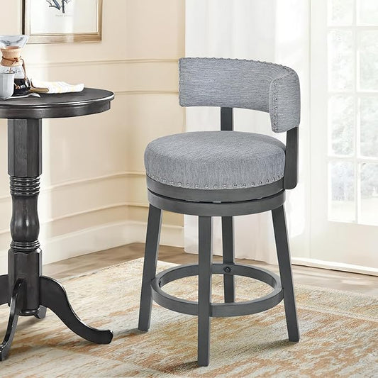 COLAMY Swivel Counter Height Bar Stools Set of 1, 25 Inch Modern Upholstered Kitchen Island Barstools with Back, Wood Swivel Bar Chairs for Counter Bar Dining Room, Grey