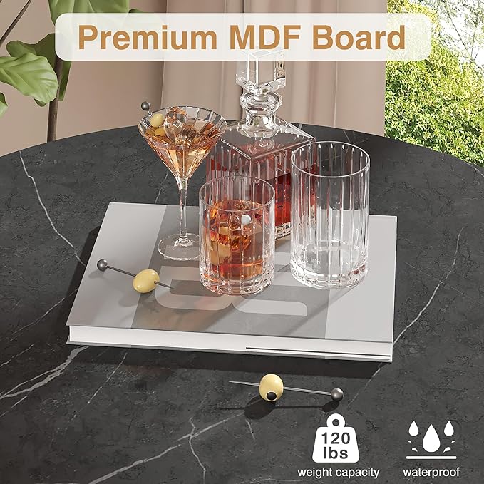 VECELO 36” High Top Bar Table, Sturdy Frame with Metal Base for Cocktail, Pub, Easy Assembly, Marble Black