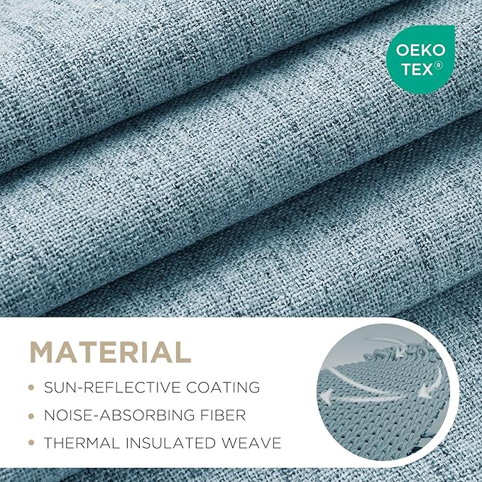 Joydeco 100% Blackout Curtains for Bedroom - Natural Linen Curtains 90" L Long, Thermal Insulated 2 Panels Sky Blue Light Blocking Drapes, Rod Pocket & Back Tabs, Darkening Privacy for Living Room