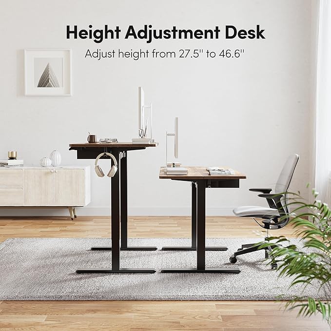 BANTI 55x24 Inches Electric Standing Desk with Drawer, Adjustable Height Sit Stand Desk, Stand Up Home Office Desk, Ergonomic Computer Desk, Rustic Brown