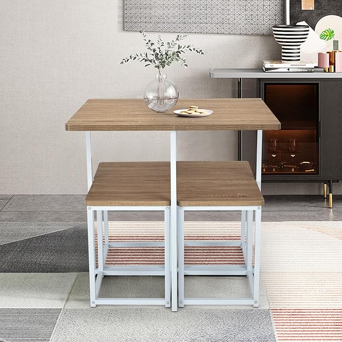 Giantex 5 Piece Dining Table Set, Dining Set for 4 with Square Stools, Small Kitchen Table Set with Metal Frame, Compact Design for Small Space, Home Kitchen Bar Pub Apartment