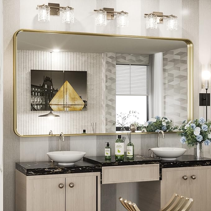 TokeShimi 60 x 30 Inch Brushed Gold Bathroom Vanity Mirror for Wall with Non-Rusting Aluminum Alloy Matte Metal Frame for Modern Farmhouse Home Decor (Horizontal/Vertical)
