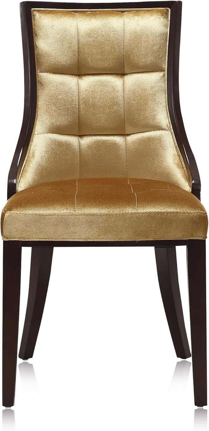 Manhattan Comfort Fifth Avenue Velvet Dining Chairs, Parsons Accent Furniture with Padded Wingback Seat, Fine Rectangular Stitching and Solid Beech Wood Frame, Set of 2, Antique Gold