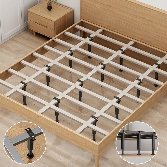 6PCS Adjustable Height Bed Support Legs, 7.3-12 In, Metal Heavy Furniture Legs with Rubber Non-Slip Base for Sofa/Cabinet/Couch/Dresser/Table, Furniture Feet Replacement for King Queen Bed Frame Slat