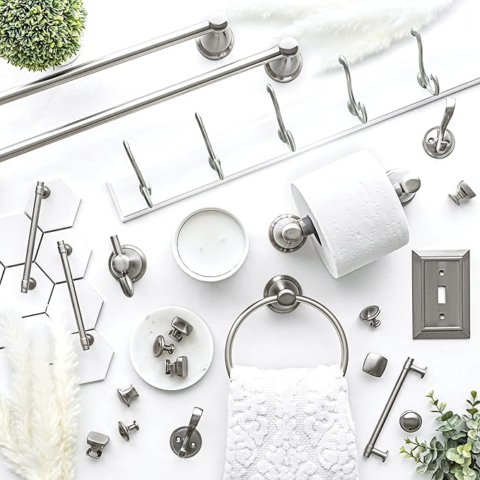 Franklin Brass Kinla 5-Piece Bathroom Set Satin Nickel 18" and 24" Towel Bar Racks, Toilet Paper Holder, Ring, Hook KIN5PC-SN