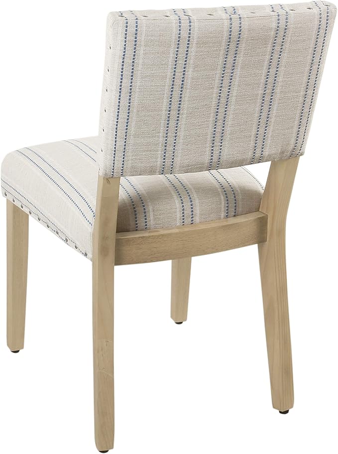 Homepop Home Decor | Upholstered Dining Chairs | Dining Chairs Set of 2 with Nailhead Trim | Decorative Home Furniture, Blue and White Stripes