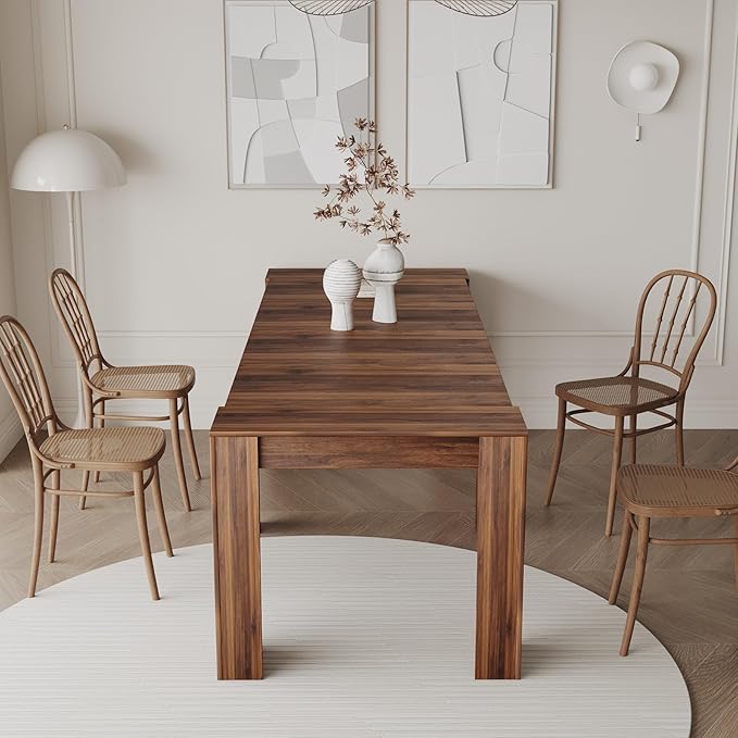 KEIKI 20"-118.5" L Extendable Foldable Dining Room Table for 1-10 People, Wood Multifunctional Rectangle Expandable Console Kitchen Living Meeting Room Furniture, 6 Tabletop Length Options, Walnut