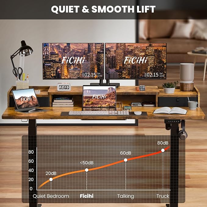 48x30 Inch Electric Standing Desk with Drawers & Widen Desktop, Thickened Desk Frame, Adjustable Height Sit Stand Up Table, Home Office Computer Desk with Cable Management, Rustic Brown