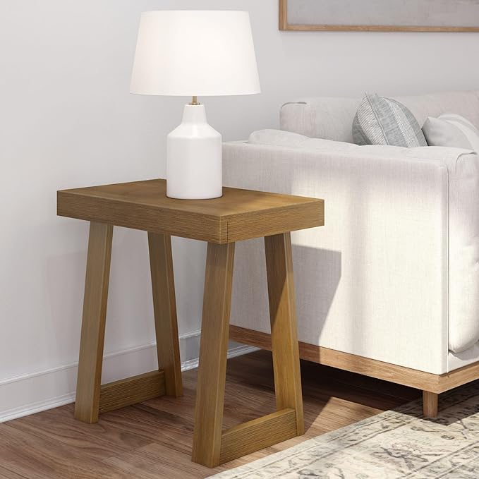 Plank+Beam Classic Rectangular Side Table, 25", Slim Side Table for Living Room, Narrow Nightstand for Small Spaces, Wood End Table for Bedroom, Pecan Wirebrush