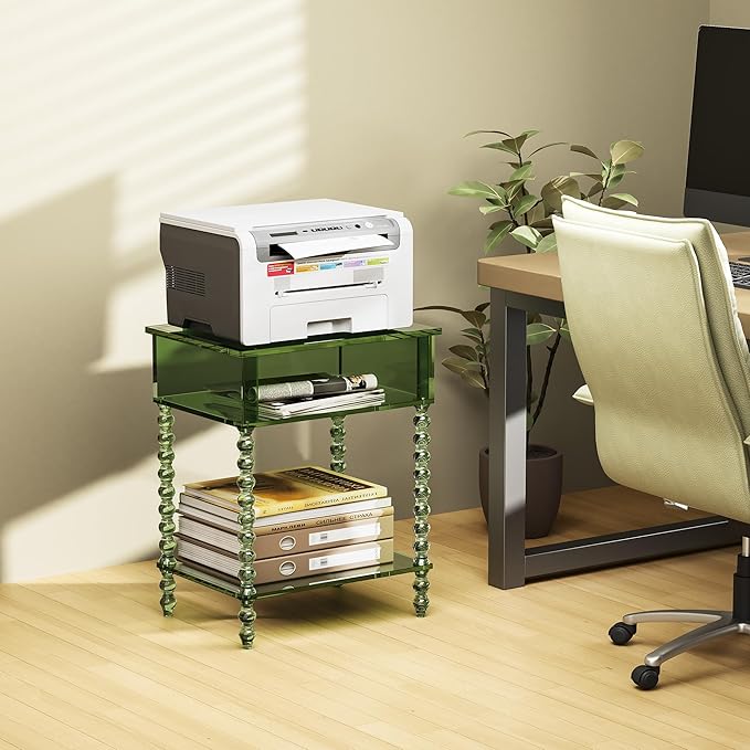 Acrylic Side Table, Clear 3-Tier End Table with Storage, Nightstand for Living Room, Bedroom, Office (Green, 11.8 ×15.7 × 19.7)