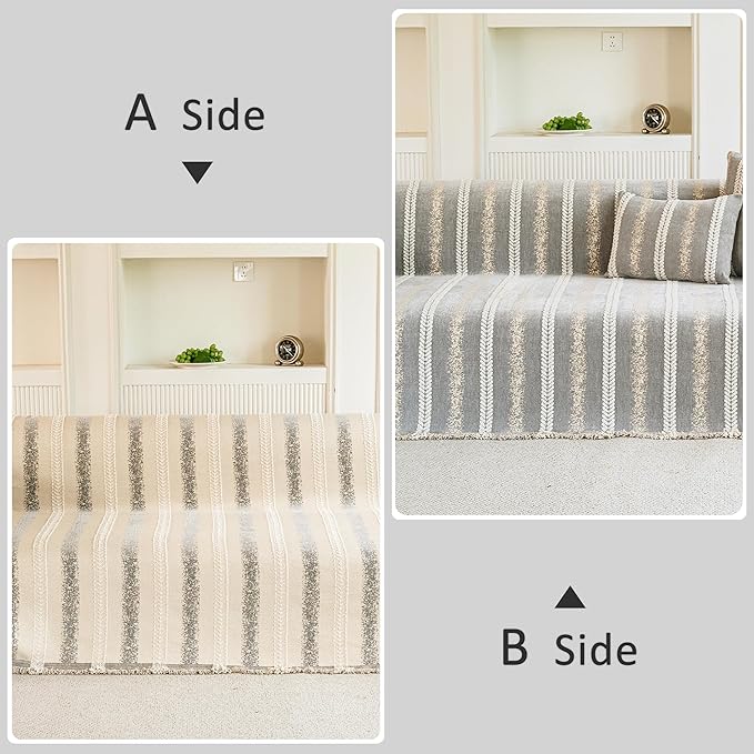 Couch Cover for Dogs Washable Sofa Cover, Sectional Couch Covers, Sofa Covers for 2 Cushion Couch, Non Slip Stripe Sofa Slipcovers Furniture Protector, Couch Protector from Cat Claws, Light,71''x118''