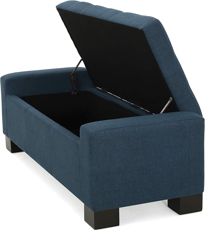 Ball & Cast 50.8" Upholstered Storage Ottoman with Tufted Waffle Stitch,End Bench w/Uses Pressure Hinges and Wood Legs,Entryway Fabric Footrest Stool for Living Room & Bedroom,Light Grey