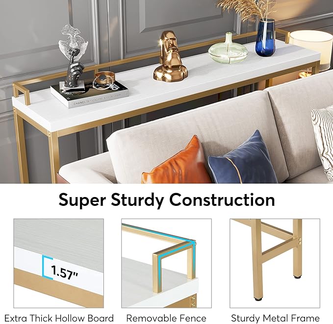 Tribesigns 70.9 inch Extra Long Sofa Table, Narrow Console Table Behind Couch, Modern Entryway Table Skinny Hallway Table for Living Room (White+Gold)