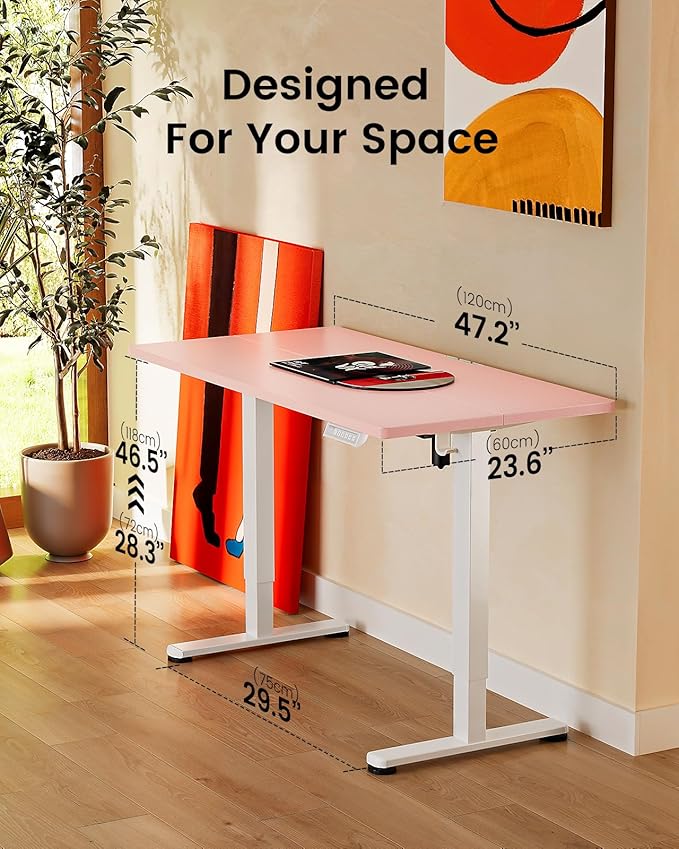 ErGear Height Adjustable Electric Standing Desk, 48 x 24 Inches Sit Stand up Desk, Memory Computer Home Office Desk with Pink Carbon Fiber Color Table Top Splice Board (Pink)
