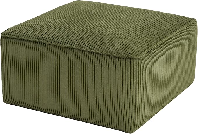 Christopher Knight Home Kyle Corduroy Woven Upholstery Square Ottoman, Living Room Sofa Ottoman with Wood Frame, Comfy Seating Experience with Dense Foam Padding, Non-Marking Foot Caps, Olive Green