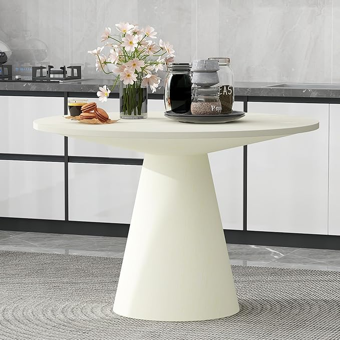 Wooden Kitchen Round Dining Table for 4-6, Round Kitchen Table with Circular Tabletop with Wood Pedestal Base, Rustic Farmhouse Furniture