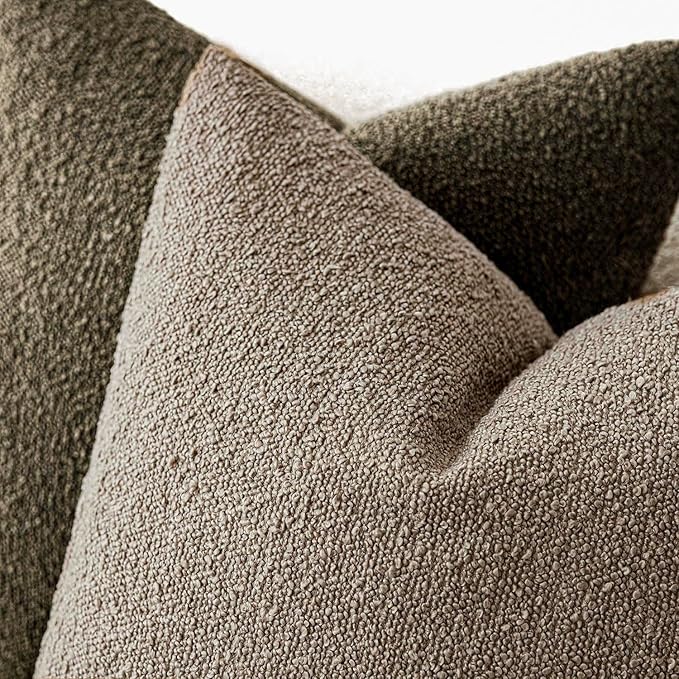 Foindtower Pack of 2, Decorative Textured Boucle Throw Pillow Covers Neutral Accent Solid Pillow Cases Soft Couch Cushion Case for Chair Sofa Bedroom Living Room Home Decor 22x22 Inch Light Khaki Tan