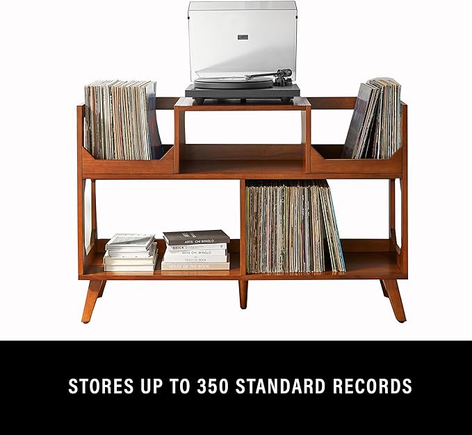 Crosley Furniture Asheville Mid-Century Modern Media Console Record Player Stand, Storage for Vinyl Records, Large, Walnut