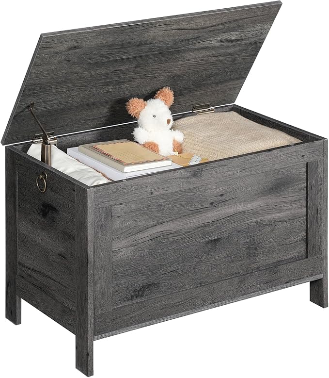 HOOBRO Toy Box, Retro Wooden Look Storage Chest with Safety Hinge, Entryway Storage Bench Supports 220 lb, 29.9 x 15.7 x 18.9 Inches Toy Chest Organizer, Easy Assembly, Charcoal Black BC75CW01G1