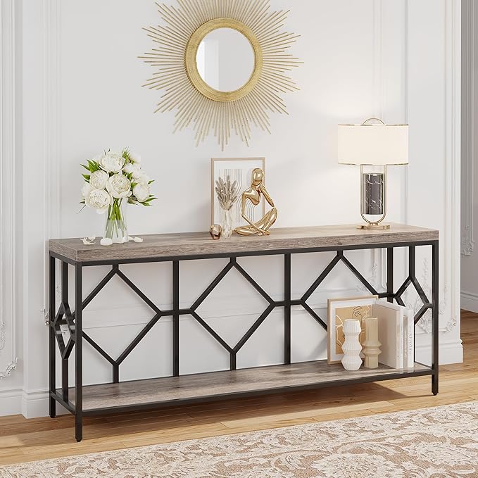 Tribesigns 71 Inch Extra Long Sofa Table, Narrow Long Sofa Console Tables Behind Couch Table with Open Storage Shelf